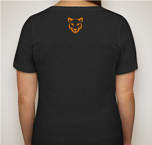 Load image into Gallery viewer, Womens Black Vee Neck Tee with Orange Logo