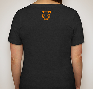 Womens Black Vee Neck Tee with Orange Logo